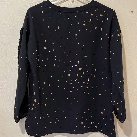 Ruff Hewn black sweatshirt with gold paint splatters ruffles down sleeve size M - Picture 6 of 10